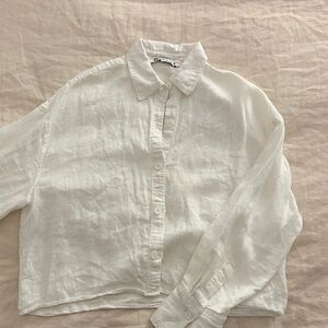 Zara Cropped Linen Button Down